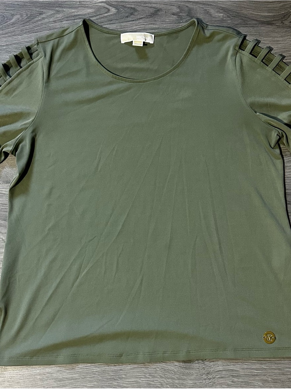 Michael Kors Olive Cutout Shoulder Short Sleeve Tee